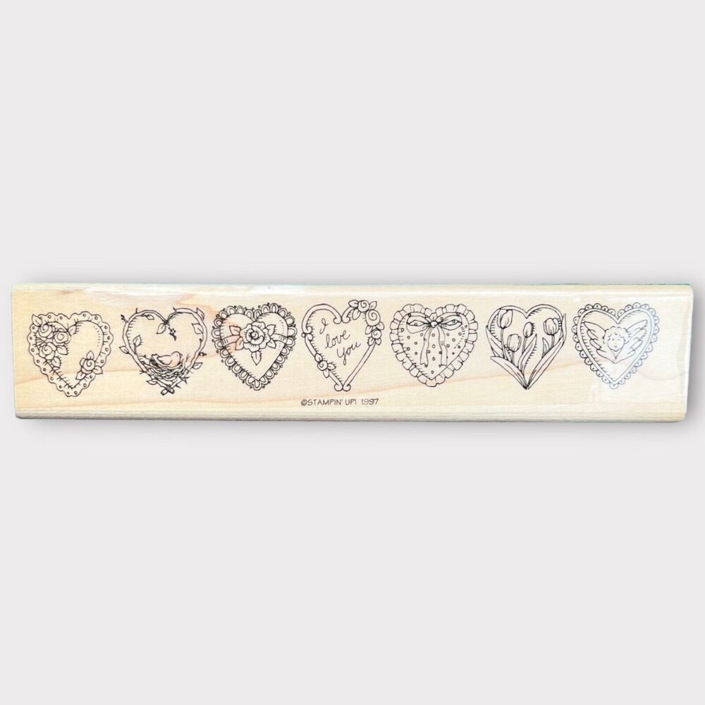 Stampin' Up! Vintage 1997 I Love You Valentine's Day Hearts Wood & Rubber Stamp